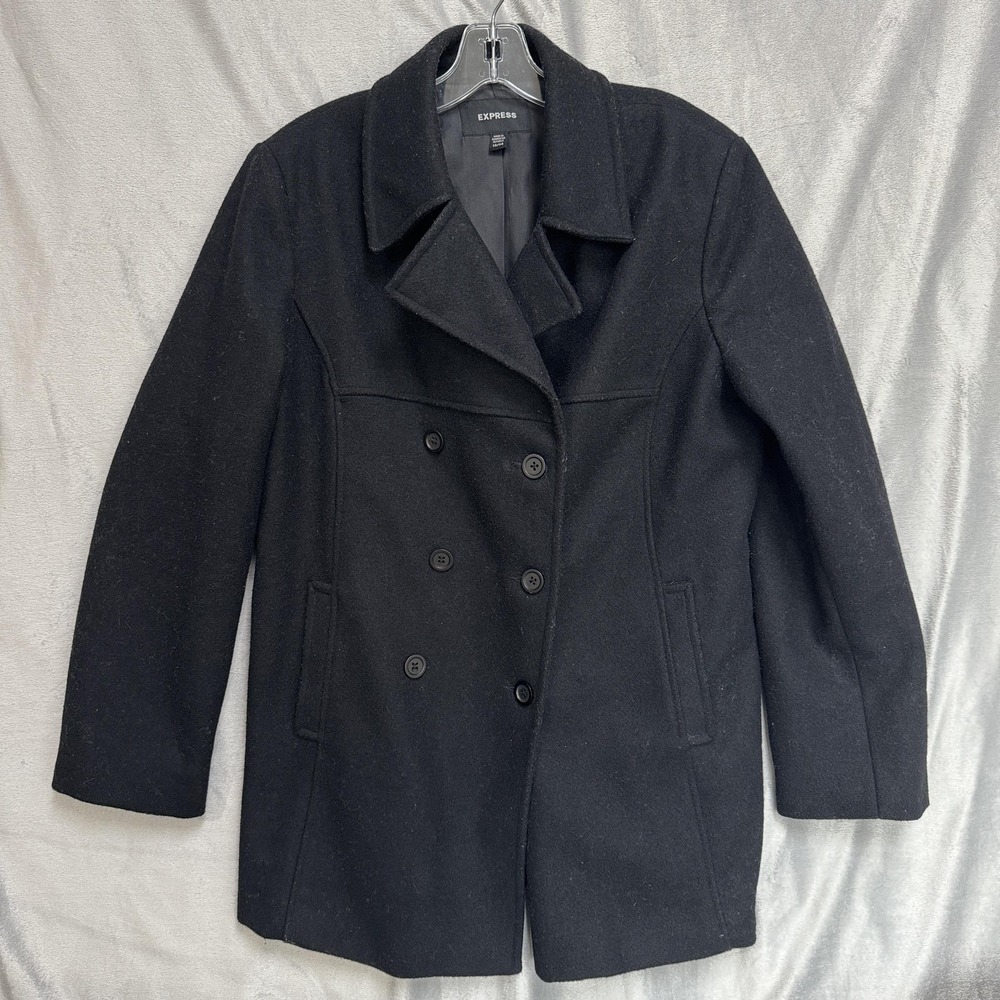 Express‎ Coat Womens 13/14 Black Wool Blend Pea Coat Double Breasted Jacket